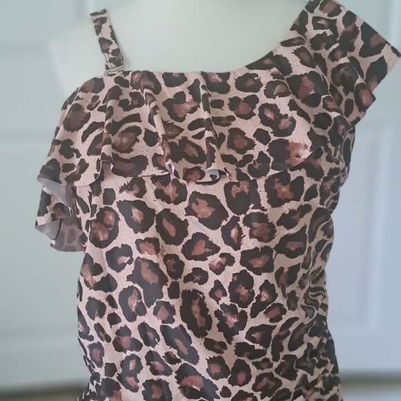 Aqua Eve Plus Size One Piece One Shoulder Ruffle Tummy Control 22W NWT - Picture 2 of 10